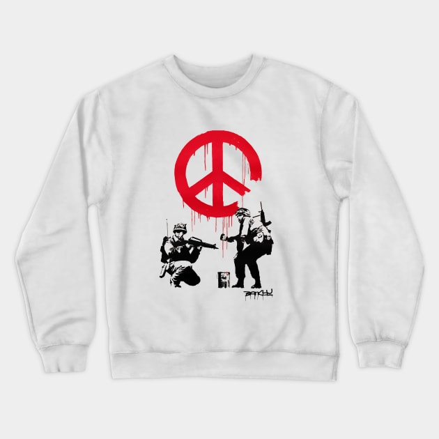 BANKSY Soldiers Painting Peace Sign Crewneck Sweatshirt by inkstyl